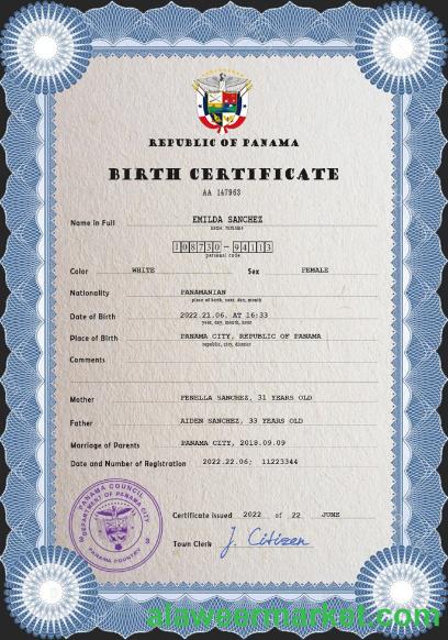 Panama vital record birth certificate PSD template